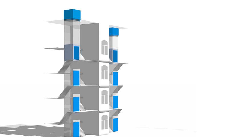 Aufzug ohne Dachaufbau mit kurzem Schachtkopf