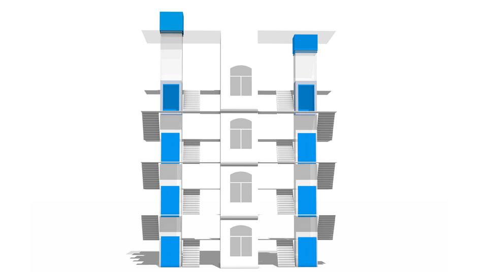 Aufzug ohne Dachaufbau mit kurzem Schachtkopf