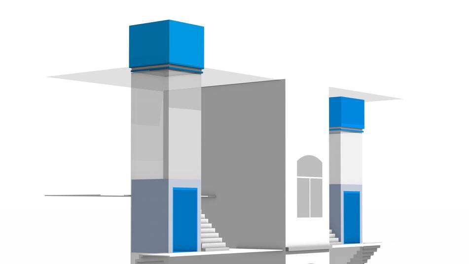Aufzug ohne Dachaufbau mit kurzem Schachtkopf